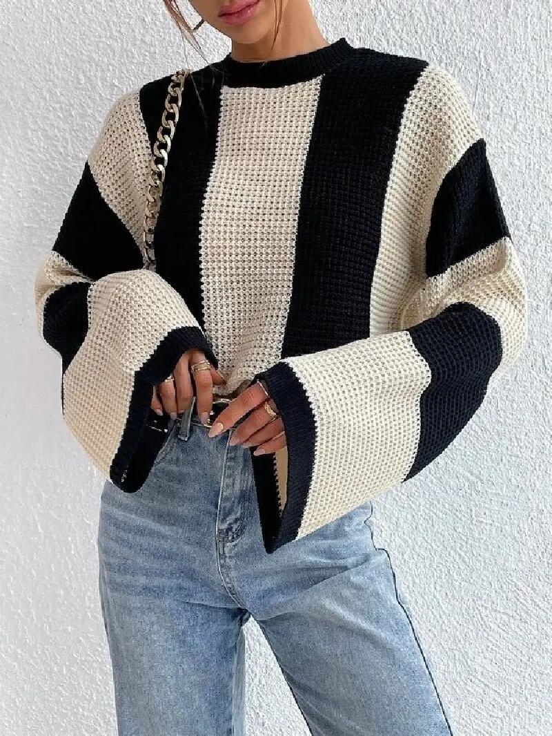 Women\'s Fashion Long Sleeve Sweater Pullover Round Neck Frenchy Drop Shoulder Sweater