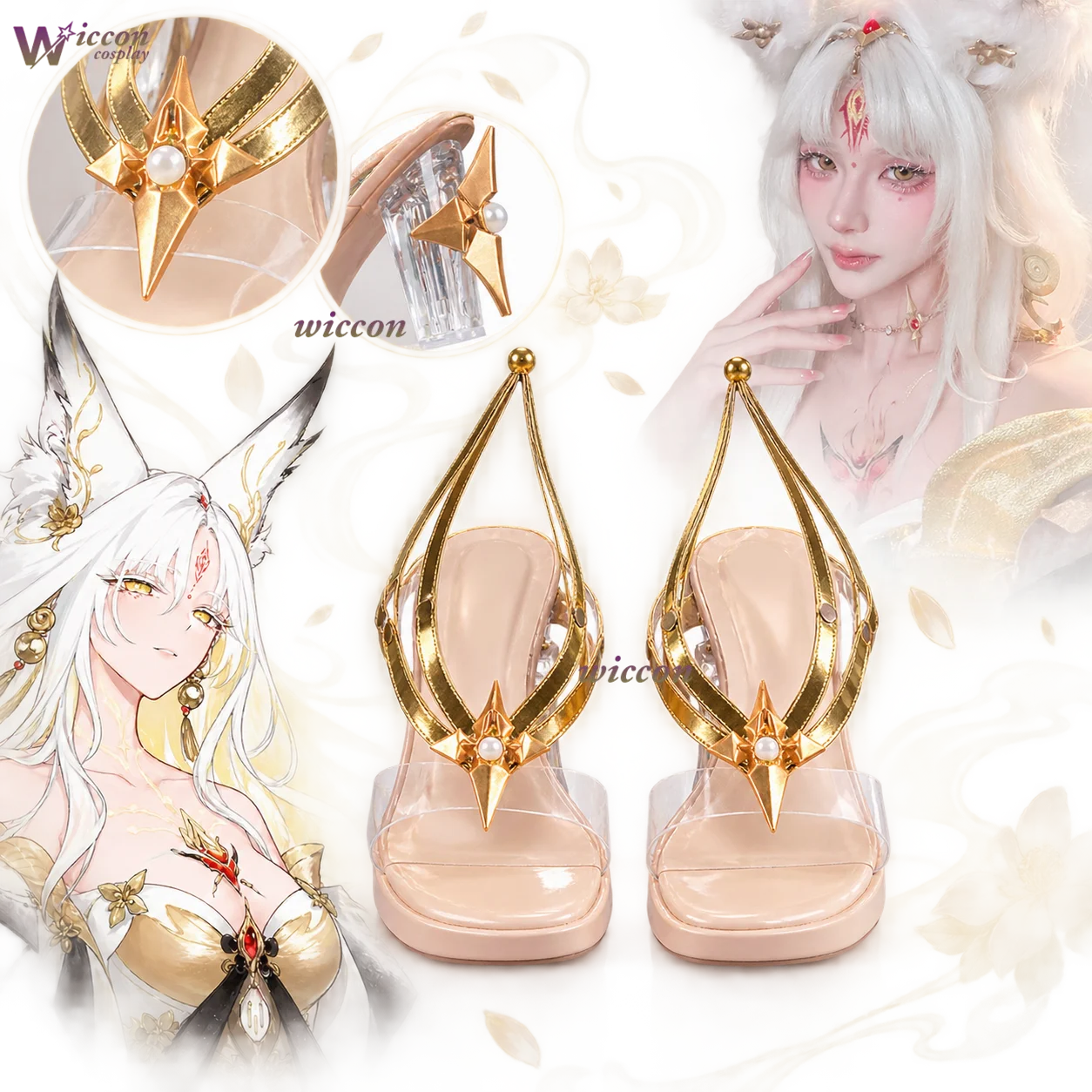 Wuthering Waves Heart Moon Fox Second Form Gold Magistrate High Heels PU Leather Cosplay Shoes for Comic Con