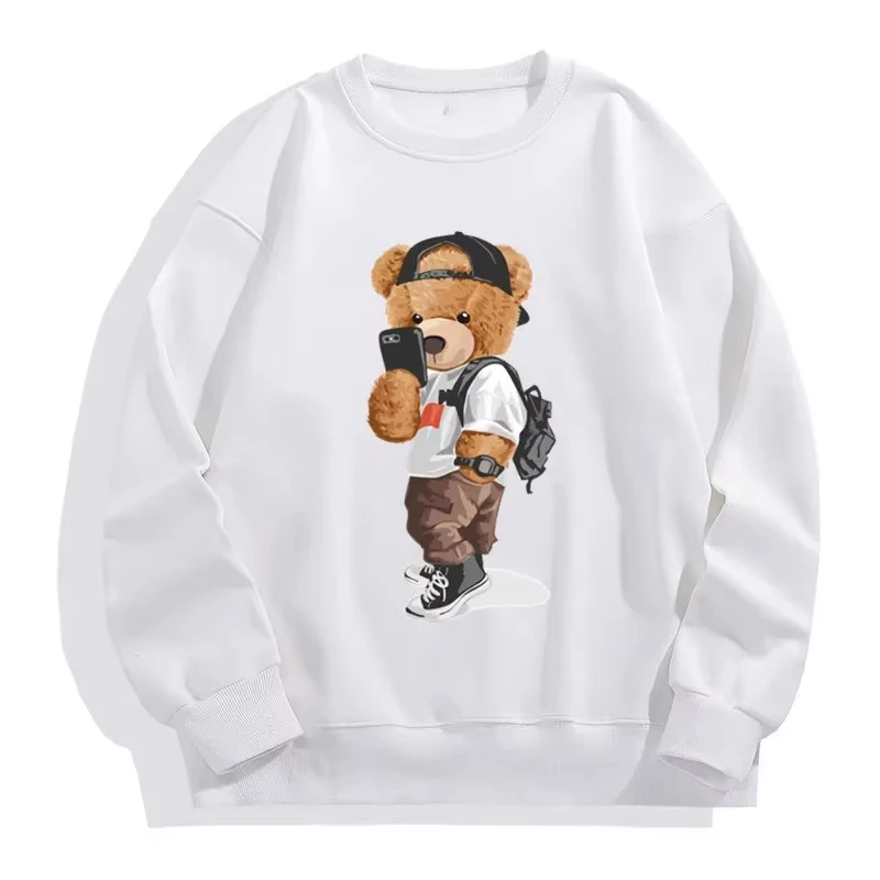 Women\'s Crew Neck Jumper Autumn and Winter Men\'s Funny Pose Teddy Bear Pattern Print Unisex Fashion Casual Jumper