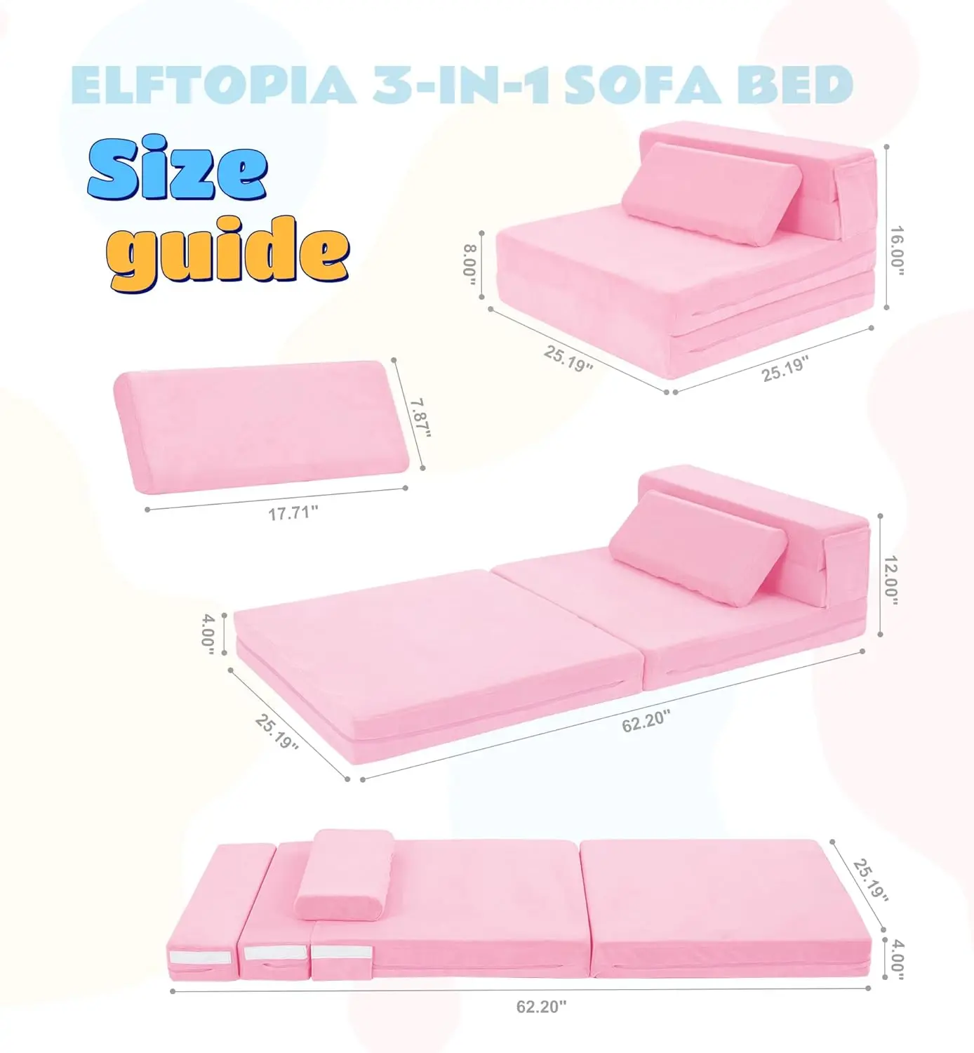 Sofá cama para niños, colchón triple plegable para niños pequeños, sofá cama plegable, colchón futón plegable para niños, sofá plegable para niños, Pin