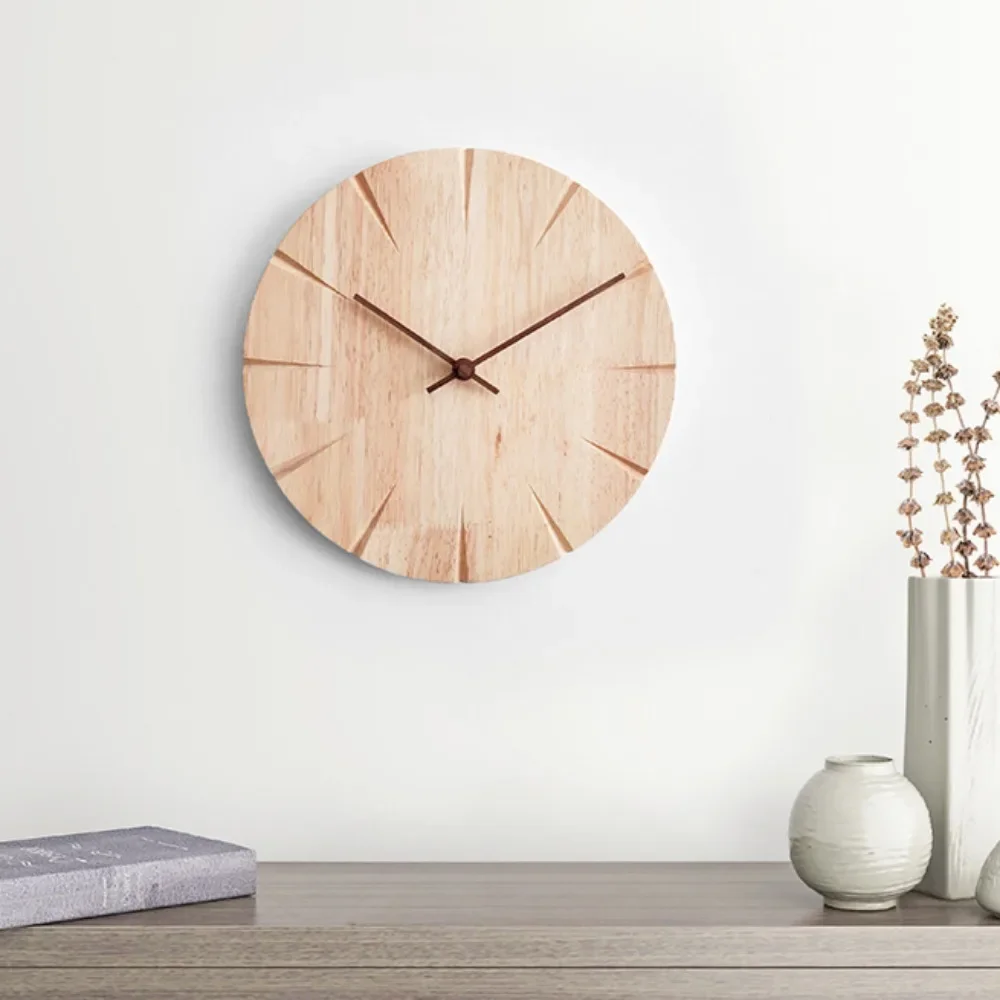 Vintage 12in Black Walnut Wood Wall Clock Minimalist Silent Timepiece for Living Room Office Bedroom Kitchen Home Decoration