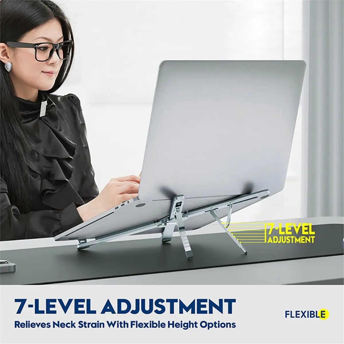 Eco-friendly Ultra Compact Foldable Laptop Stand Ergonomic Aluminum Holder for Desk & Travel, Adjustable Height