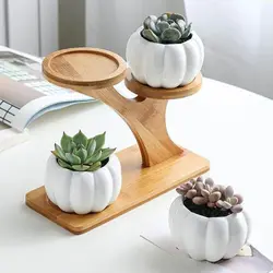 Bamboo Wood Tray 3-Layers Flowerpot Holder Succulents Bonsai Organizer Gardening Supplies Home Decoration Desktop Ornament Gift