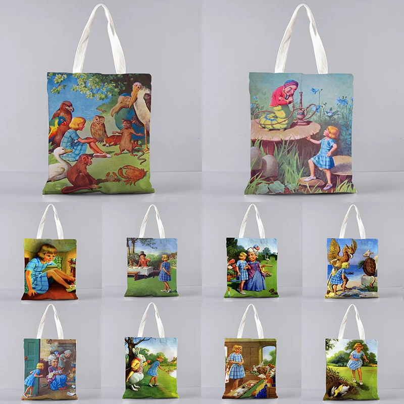

Women Shopper bag Princess Alice Rabbit Printed Kawaii Bag Harajuku Shopping Canvas Shopper Bag handbag Tote Shoulder Lady Bag