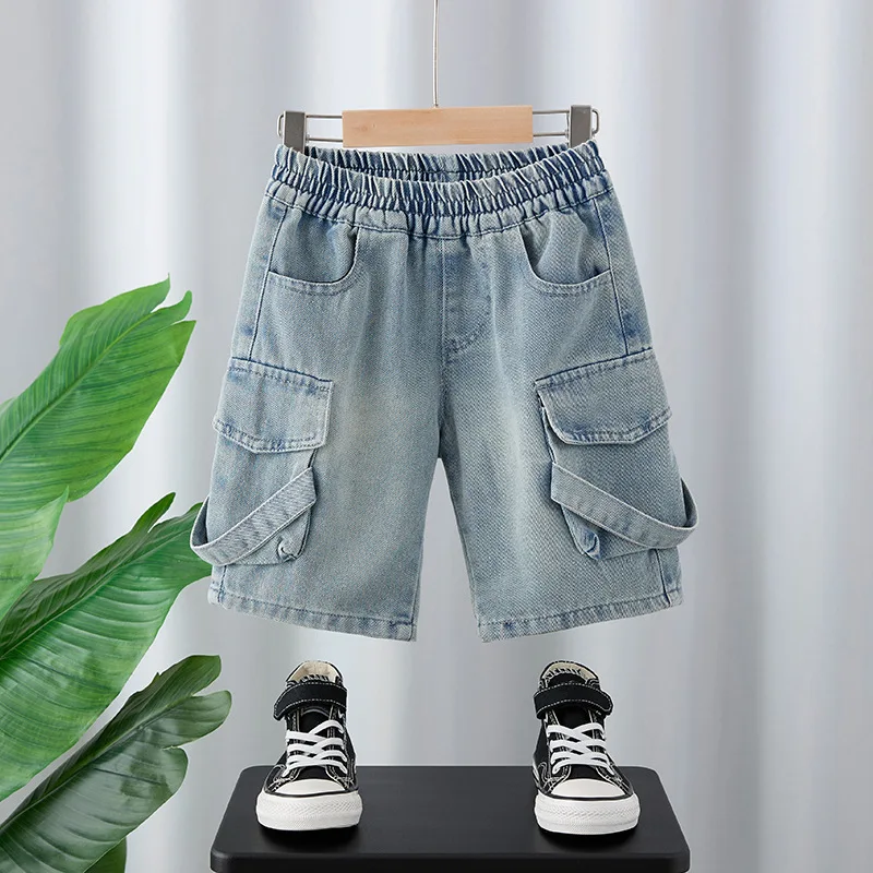 Casual large pocket work pants for boys aged 3-12 Yrs Baby Boys Back To School Children Clothes college Style Loose denim Shorts