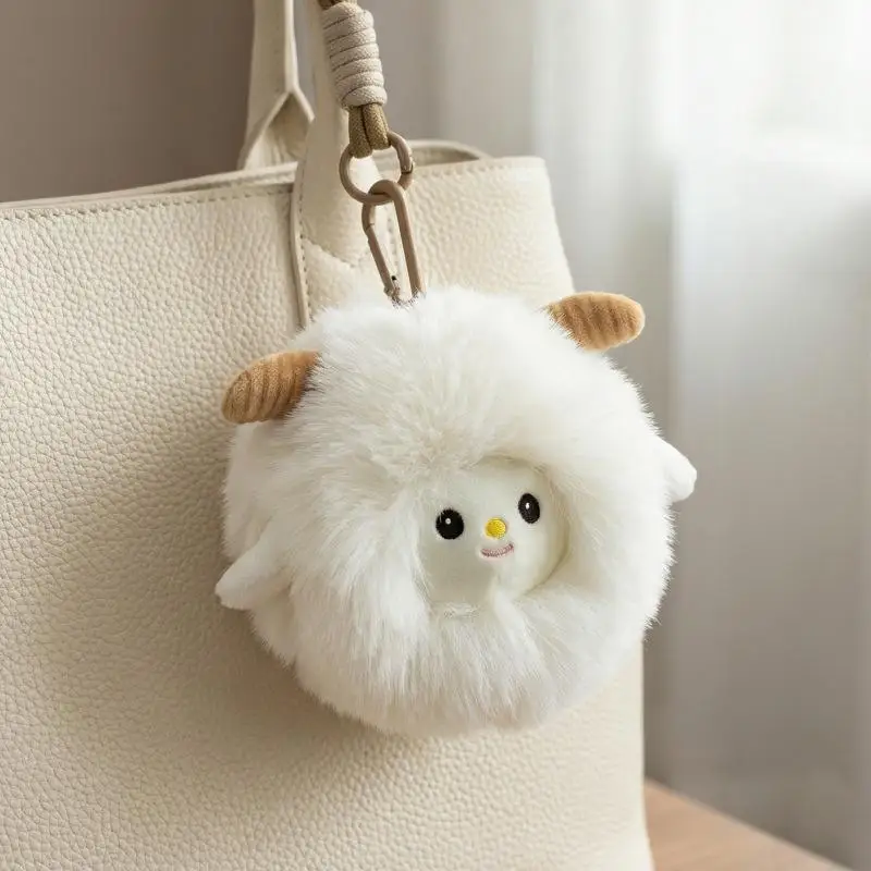 Cute Fluffy Sheep Plush Keychain Soft Faux Fur White Cartoon Design Small Bag Accessory for Girls Birthday Presents