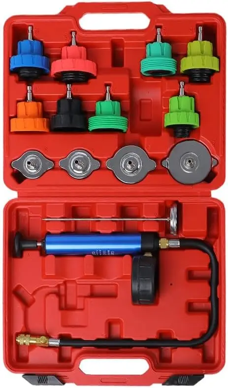 14-Piece Cooling System Pressure Tester Kit for Car, Truck, Motorcycle Radiator Test Tool