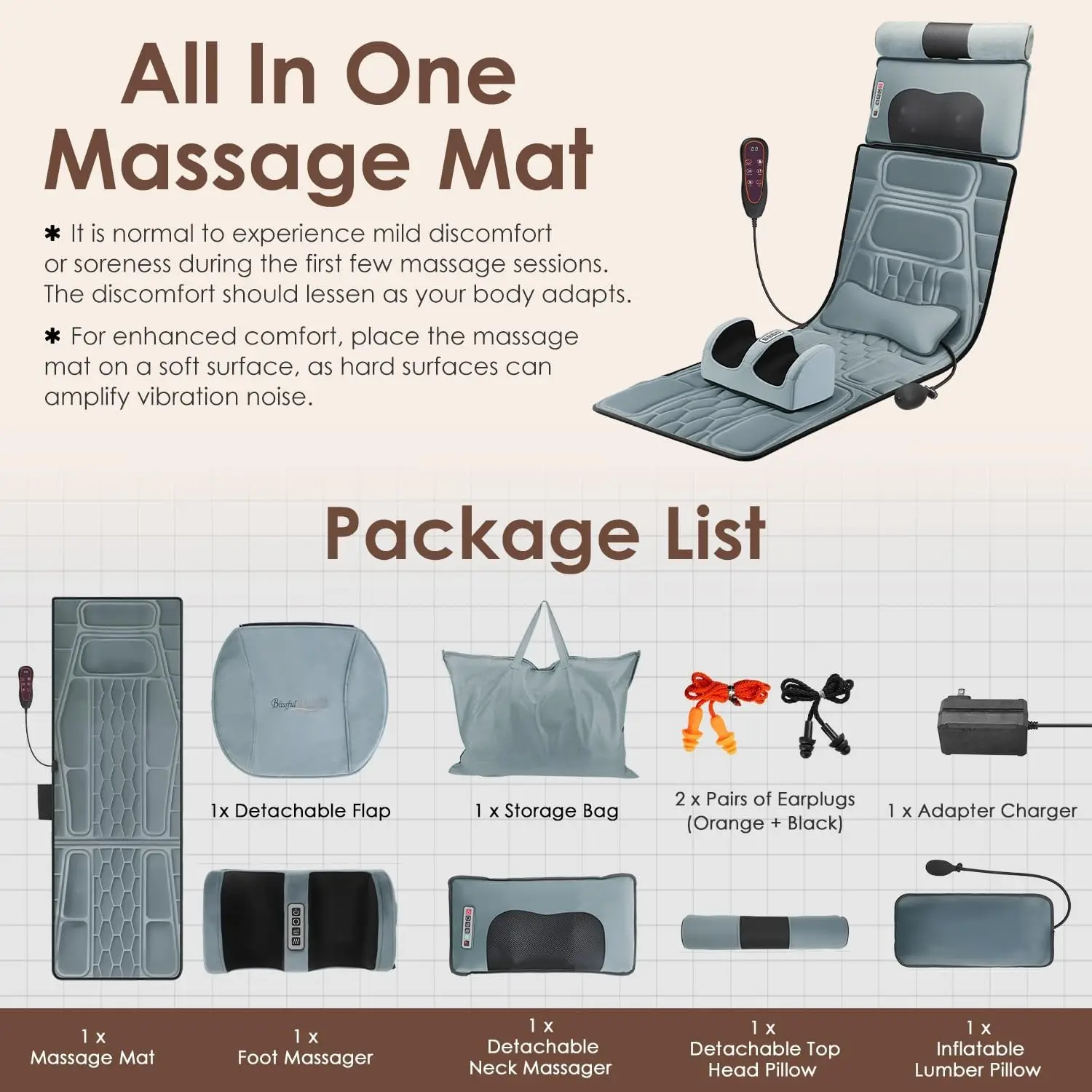 Heated Full Body Kneading Vibration Massage Mat, Foldable Lumbar Support with Timer, Detachable Neck Back Foot Massagers, Deep Muscle Soreness & Pain Relief for Bed Sofa Home Use view 8