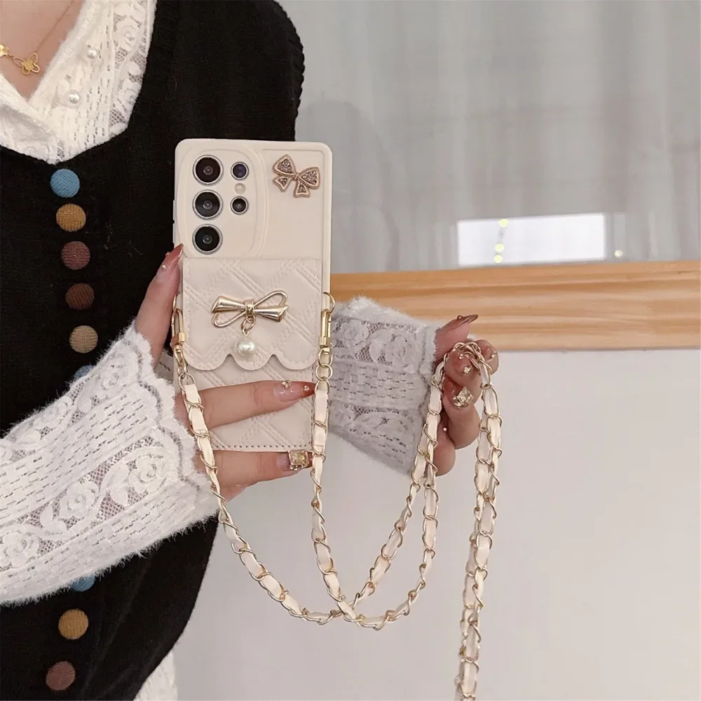 3D Bowknot Crossbody Card Holder Wallet Phone Case For Samsung Galaxy A17 A07 A56 A36 A26 A06 A55 A35 A25 A15 A05S A05 A54 A53