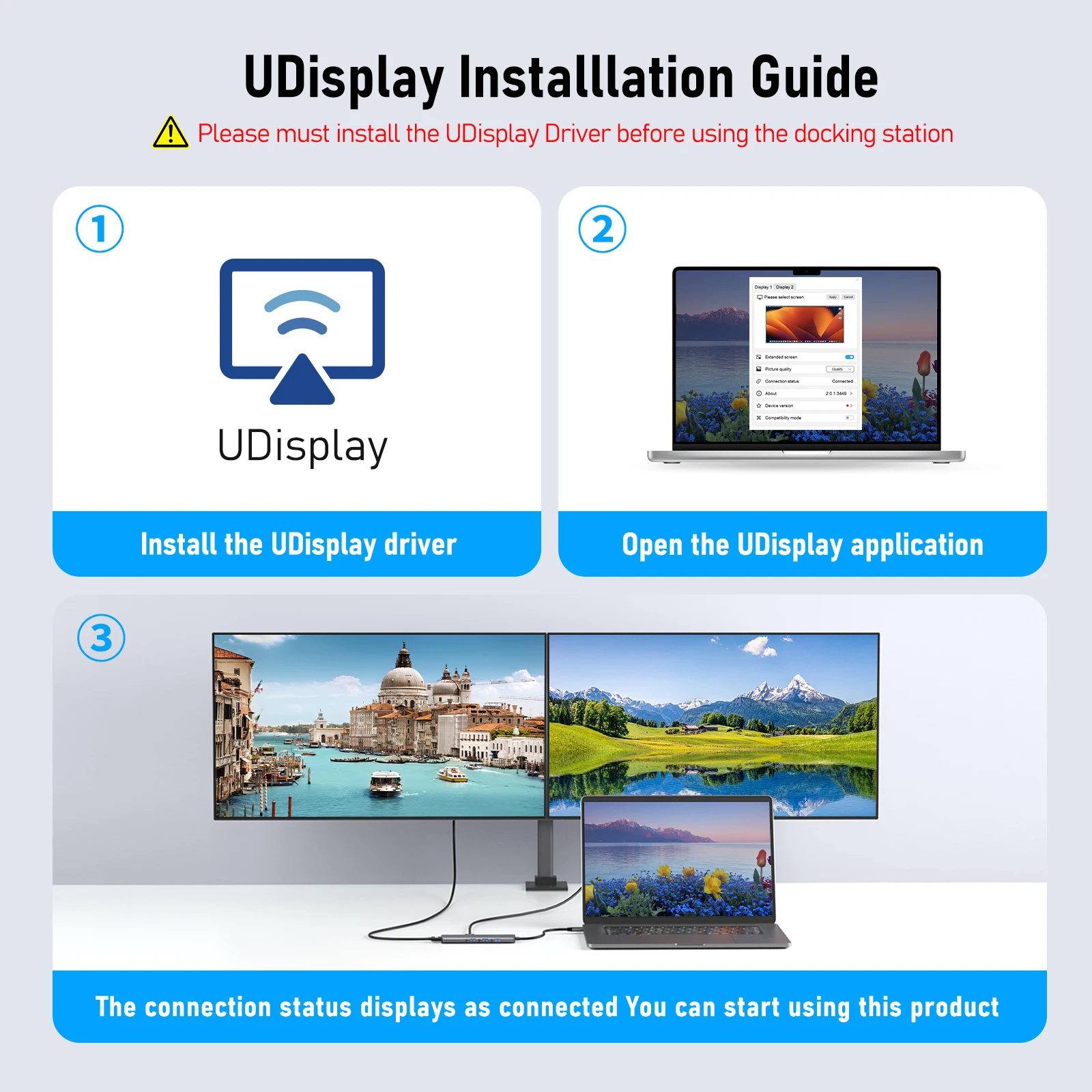 Lemorele USB C Docking station TC73-PLUS Doppio hub USB HDMI 3.0 Porte 6 in 1 Adattatore Tipo C Trasferimento 5 Gbps per Windows MacOS Dell