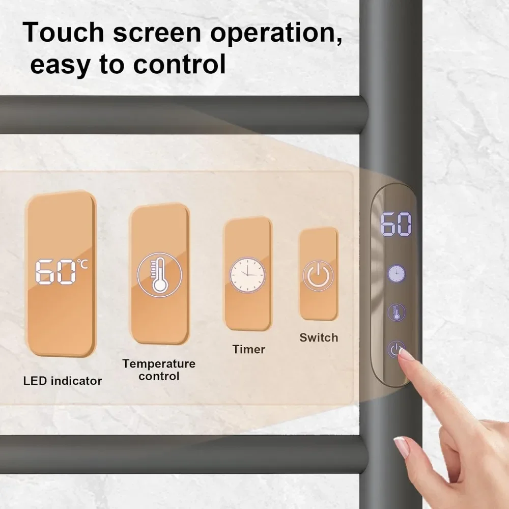 Towel Warmer, 5 Bars Heated Towel Racks for Bathroom, Electric Towel Drying Rack with LED Built-Up Timer, Wall Mounted Plug-in