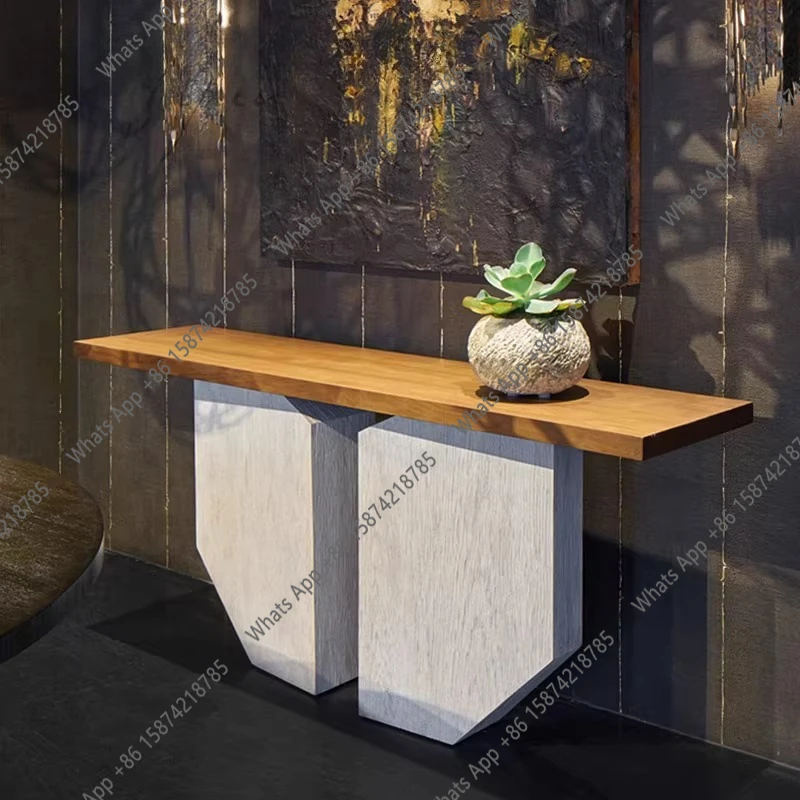 Medieval solid wood xuanguan platform special-shaped design commercial living room home retro texture wooden countertop decorati