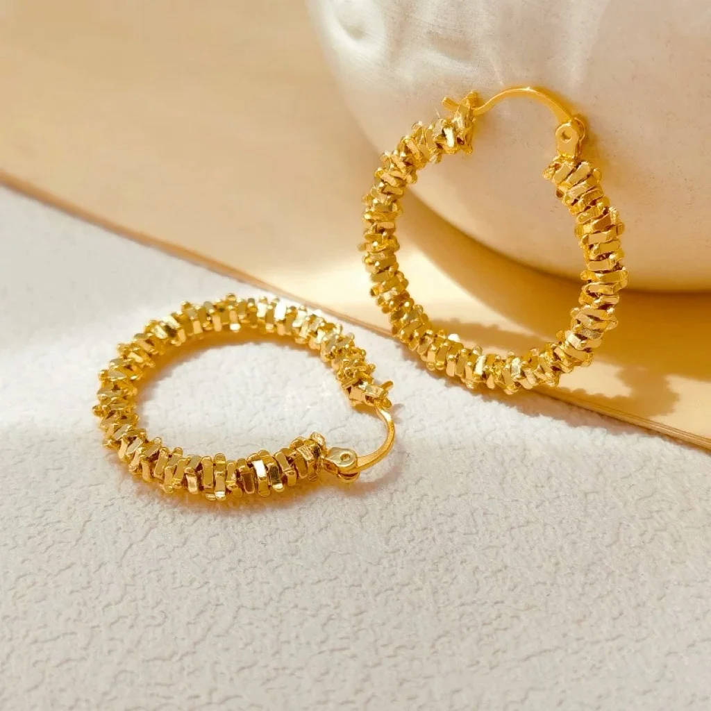 

Women's Versatile Earrings, 24K Gold, AU999 | "Stability" engraving with subtle thread motifs, professional understatement.