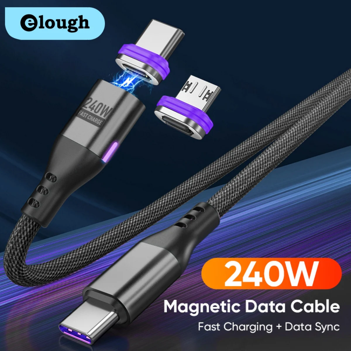 

Elough 240W 3 in 1 Magnetic Data Cable Type C to USB C Micro Ios Fast Charge Cable For iPhone 15 14 Xiaomi poco Samsung Huawei