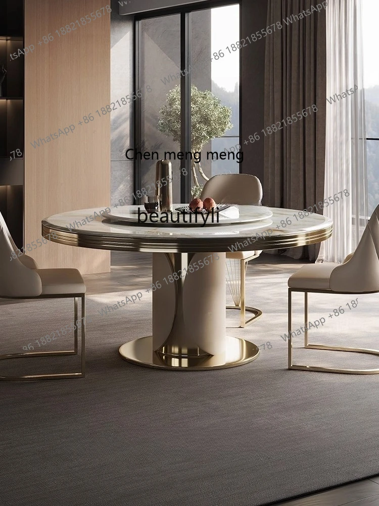 

X Modern round with turntable high-end villa home dining table marble dining table and chairs