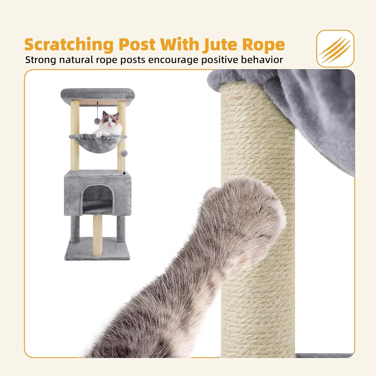 تصميم أشجار القطط مقاس 43.3 بوصة مع بيوت القطط، رمادي #5