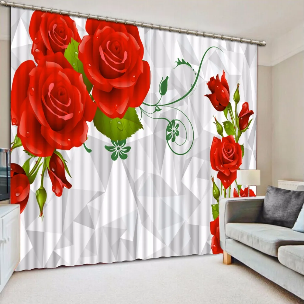 Fashion Customized 3D Curtain Red Rose Geometric Pattern Curtain 3D Bathroom Shower Curtain Blackout 3D Curtains