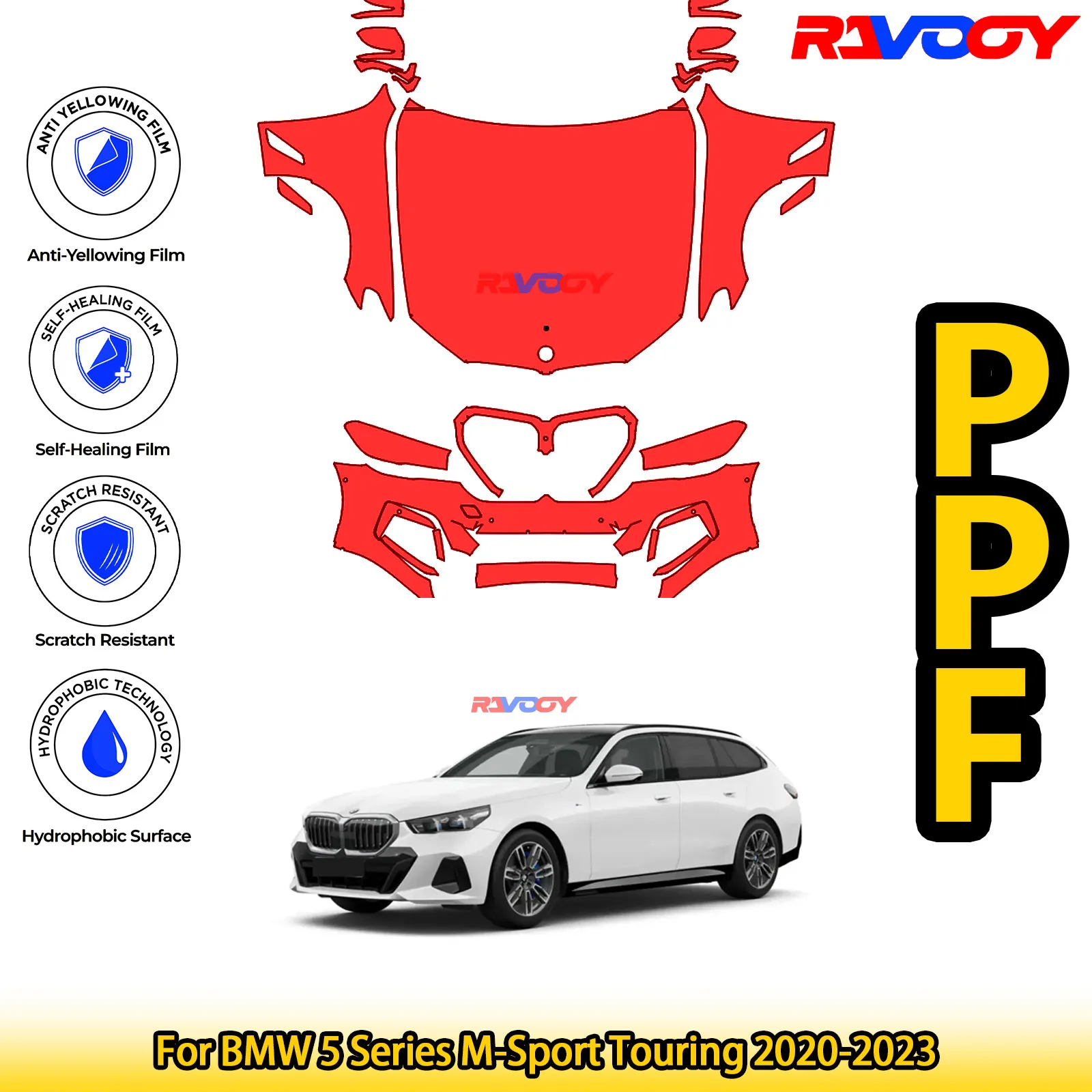 

For BMW 5 Series M-Sport Touring 2020-2023 Glossy Matte Black Precut front PPF Kit Paint Protection Film