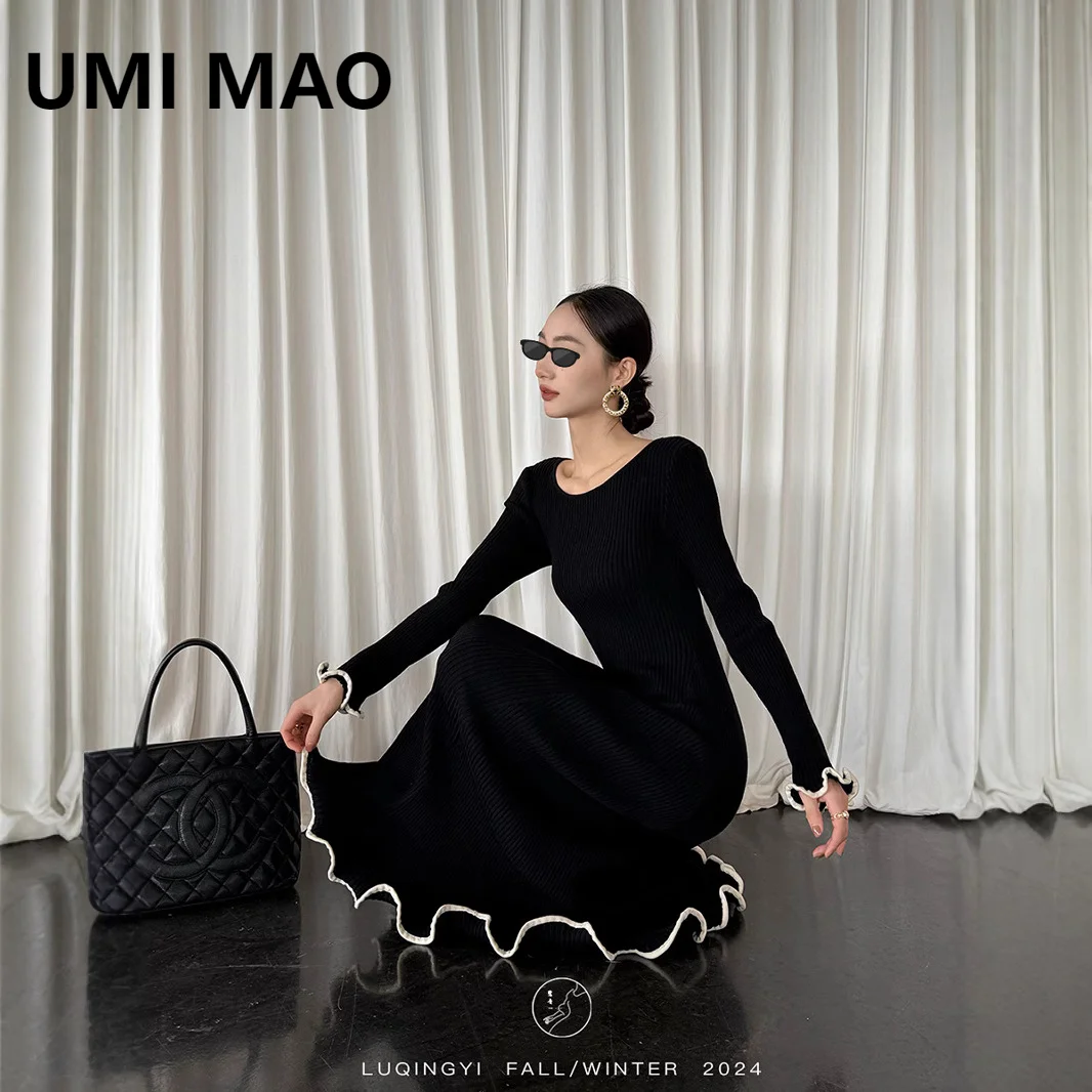 UMI MAO Imitation Wool Knitted Dress For Women 2024 Autumn And Winter Design Sense Base Elegant Femme