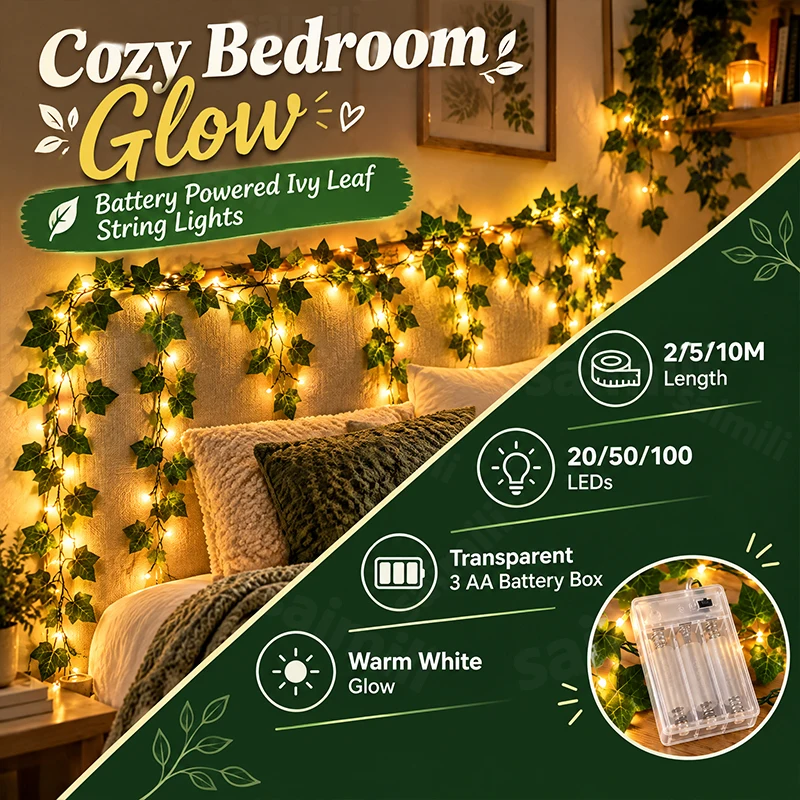 Fall Ivy Vine LED String Lights Battery Operated Warm Leaf Garland for Autumn Harvest Porch Mantel Holiday Party Decoration