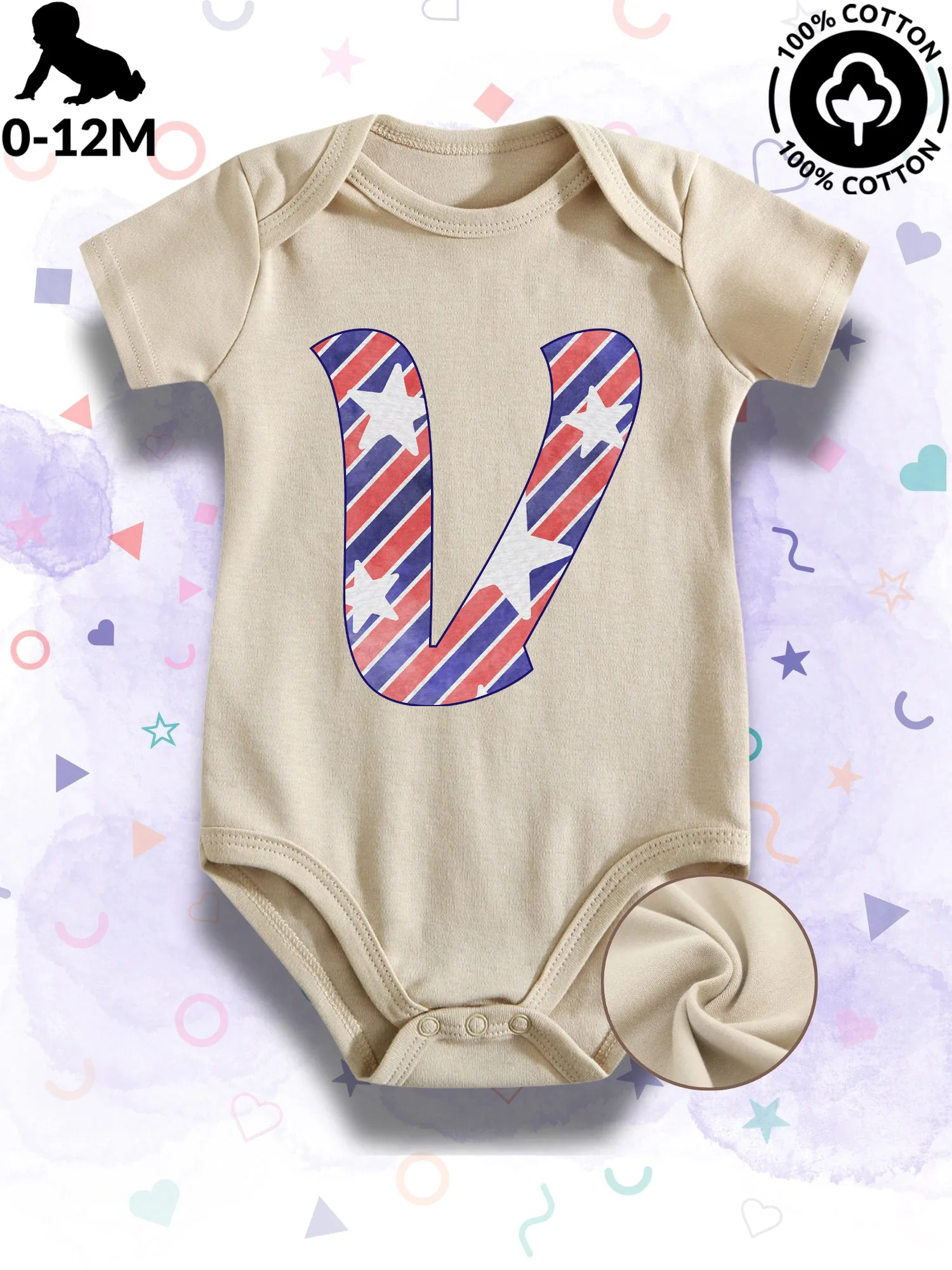 

Детский комбинезон унисекс с ретро-патриотическим принтом, 100% хлопок, мягкий, всесезонный, бежевый, для ползания, 190 г/м²