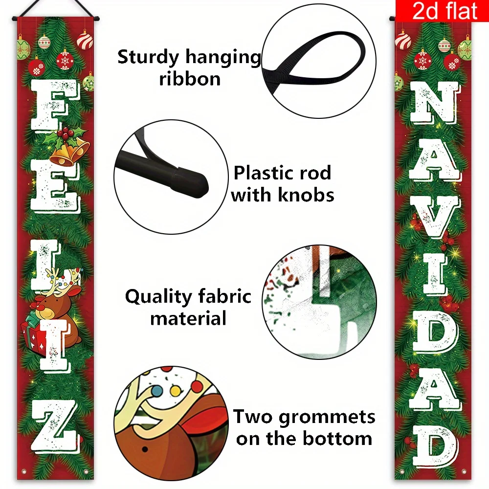 VIKAMA1 لعيد الميلاد الاسباني، لافتة تحيات سعيدة، أجراس عيد الميلاد، تصميم فناء الشرفة، قماش معلق لتزيين الحفلات #6