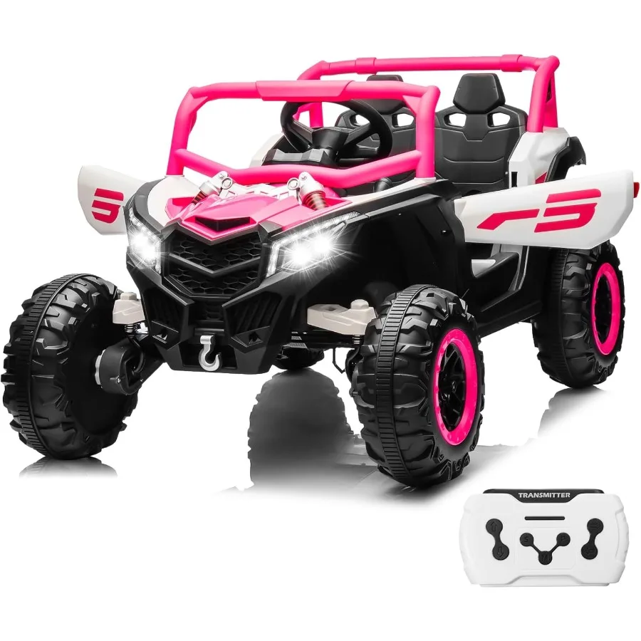 24V rit op auto voor kinderen met afstandsbediening, off-road UTV op batterijen, 4x150W motoren, 4 schokdempers, maximale snelheid van 4,5 mph, Blu