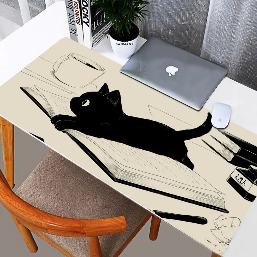 Alfombrilla de ratón de gato negro de tinta, alfombrilla de ratón para ordenador portátil, alfombrillas de escritorio para escritura, accesorios de oficina