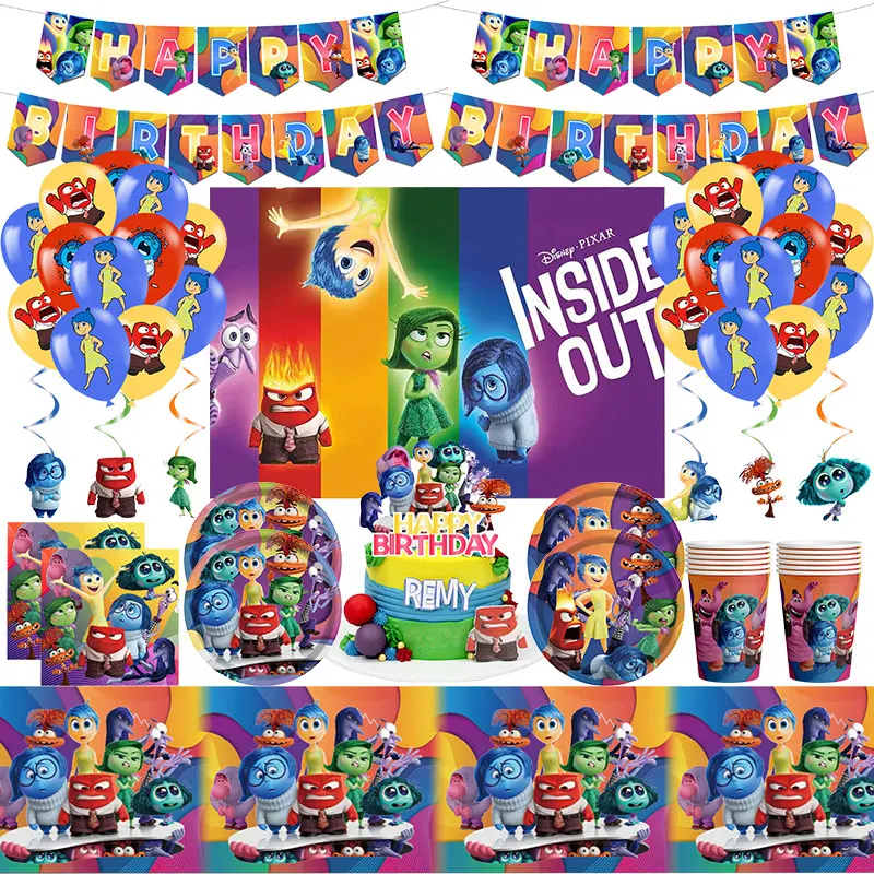 Disney Inside Out 2 Birthday Decorations Joy Anxiety Cartoon Anime Party Balloons Tableware Plate Banner Decor For Children