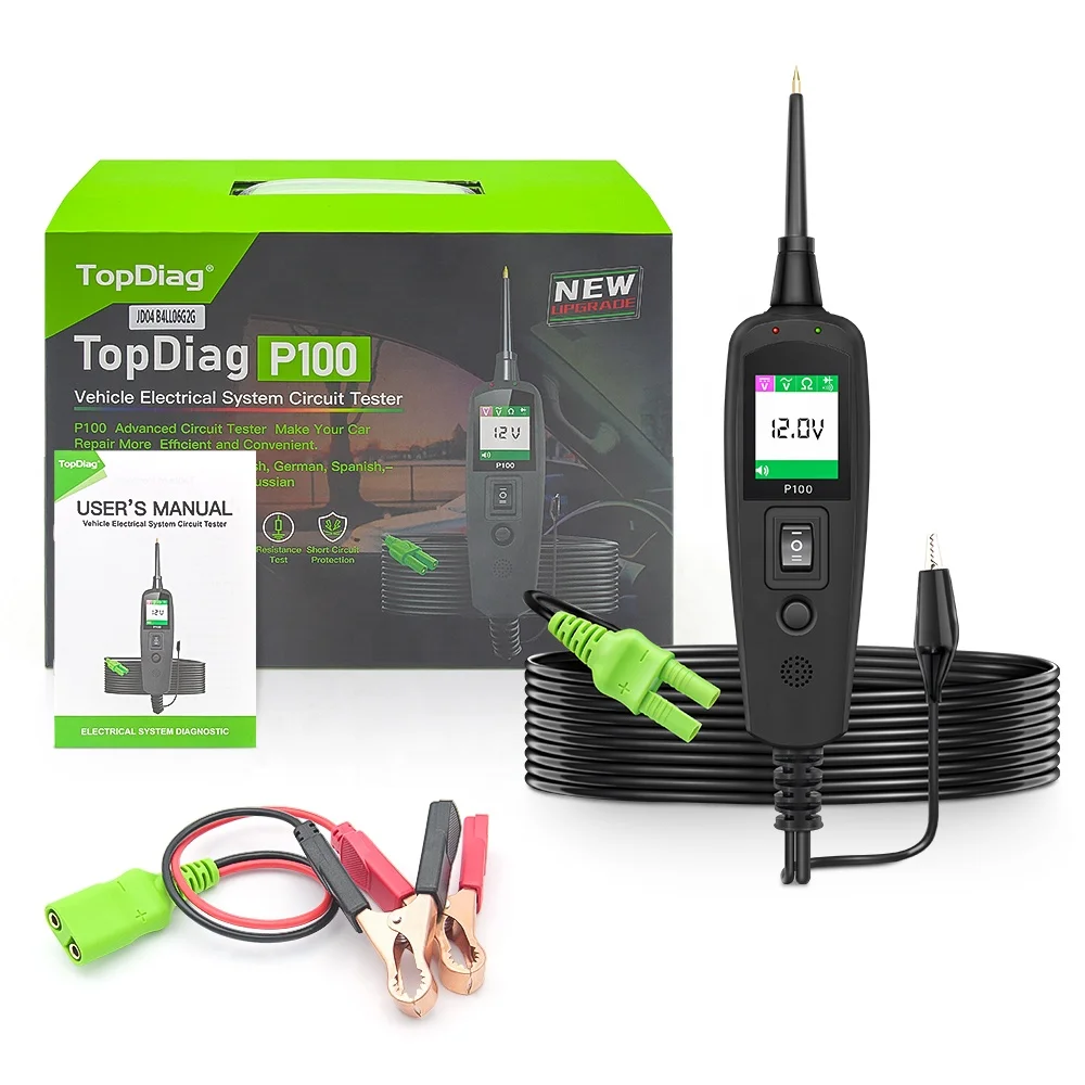 JDiag P100 Automotive Electrical System Circuit Tester Diagnostic Tool for Cars and Trucks(2m/10m cable Optional)