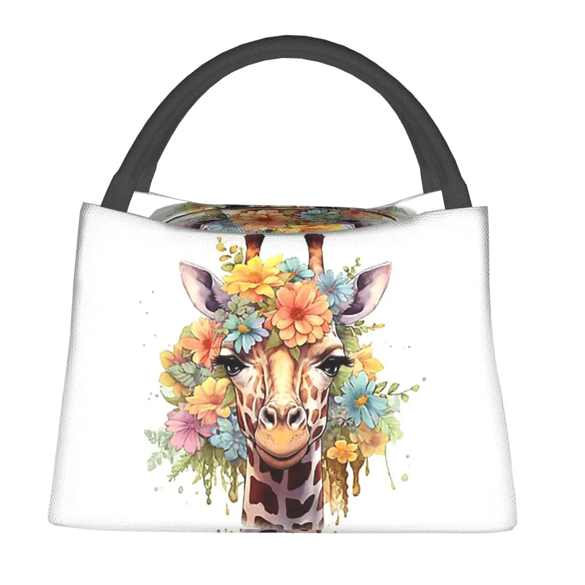 Giraffe With Floral Headpiece Lunch Bags Insulated Bento Box Lunch Tote Picnic Bags Cooler Thermal Bag for Woman Girl Office