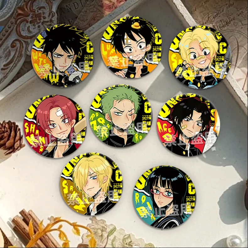 Anime Figure One Piece Roronoa Zoro Sanji SABO Nico Robin Law Monkey D. Luffy Ace Shanks Reflective Brooch Badge Bag Accessories