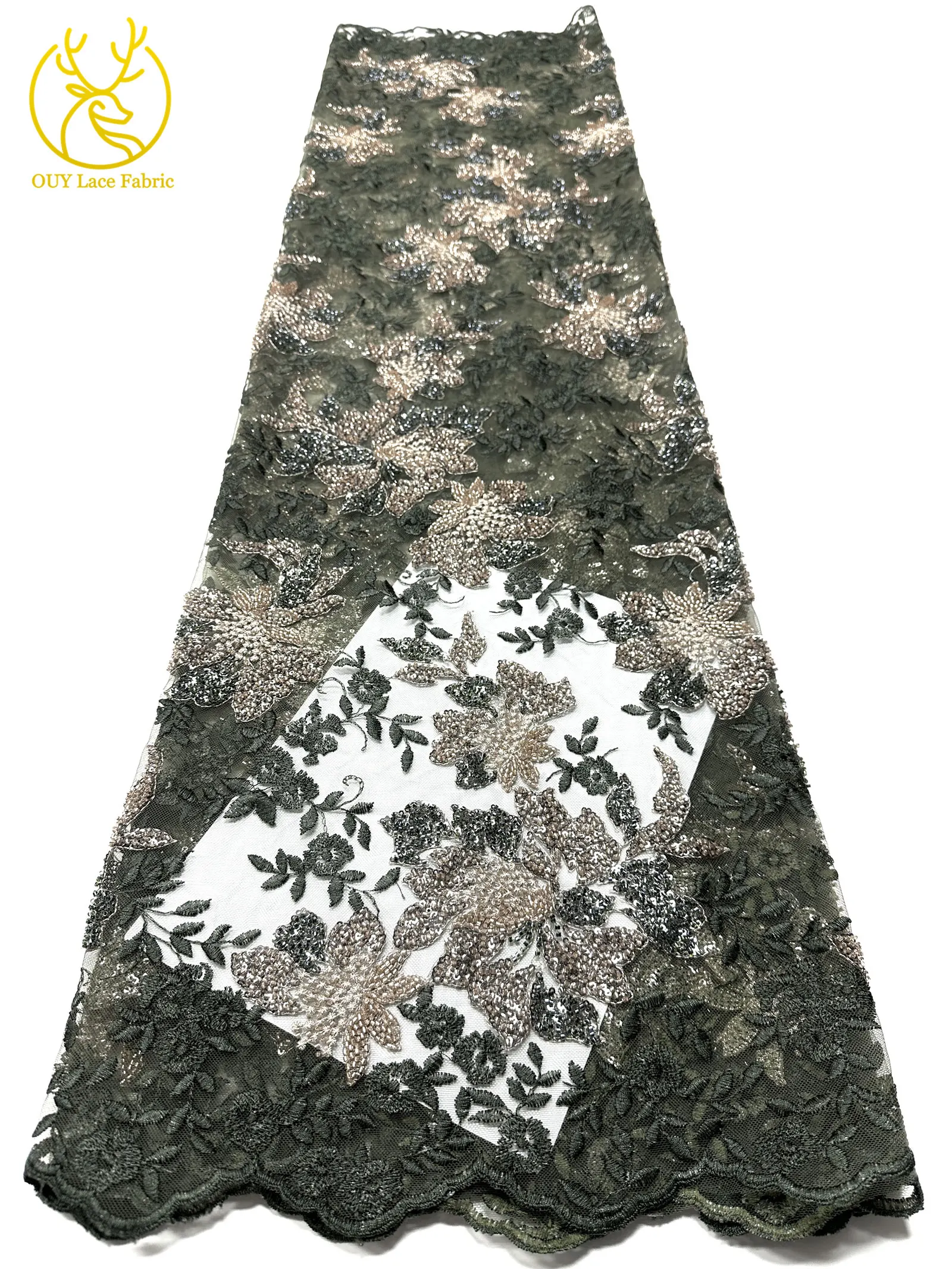 Neues Design Französische Pailletten-Stickerei Spitzenstoff 2026 Hochwertige Afrikanische Perlen-Spitze Nigerianisches Party-Abendkleid Nähzubehör – Detail 11