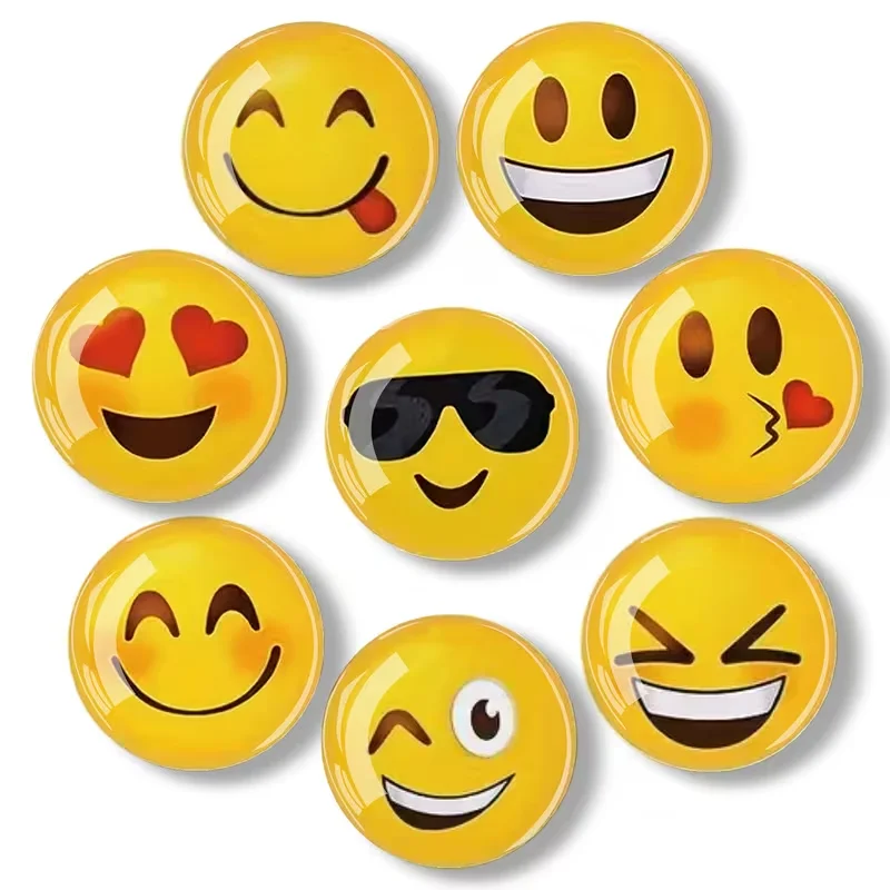 8pcs Happy Faces Fridge Magnets, Round Glass Refrigerator Magnets, Decorative Kitchen Office Locker Magnets, Perfect for Gifts
