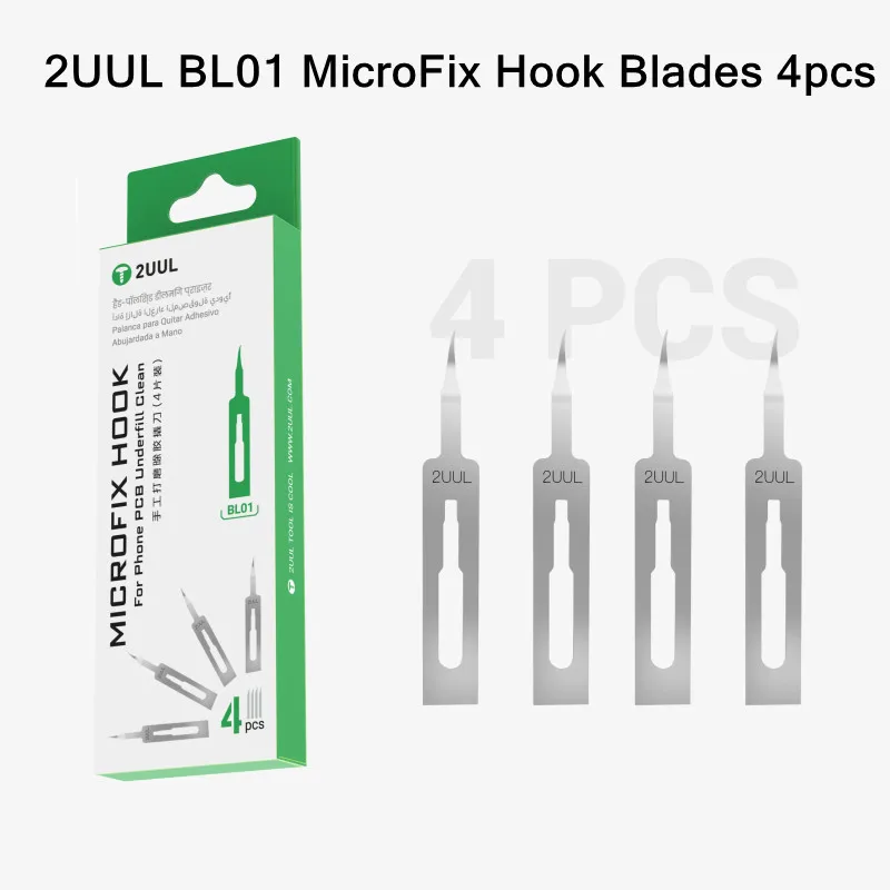 2UUL BL01 4PCS/Set MicroFix Hook Glue Removal Blade Tools for Mobile Phone Tablet IC Chip CPU Disassembly Tools