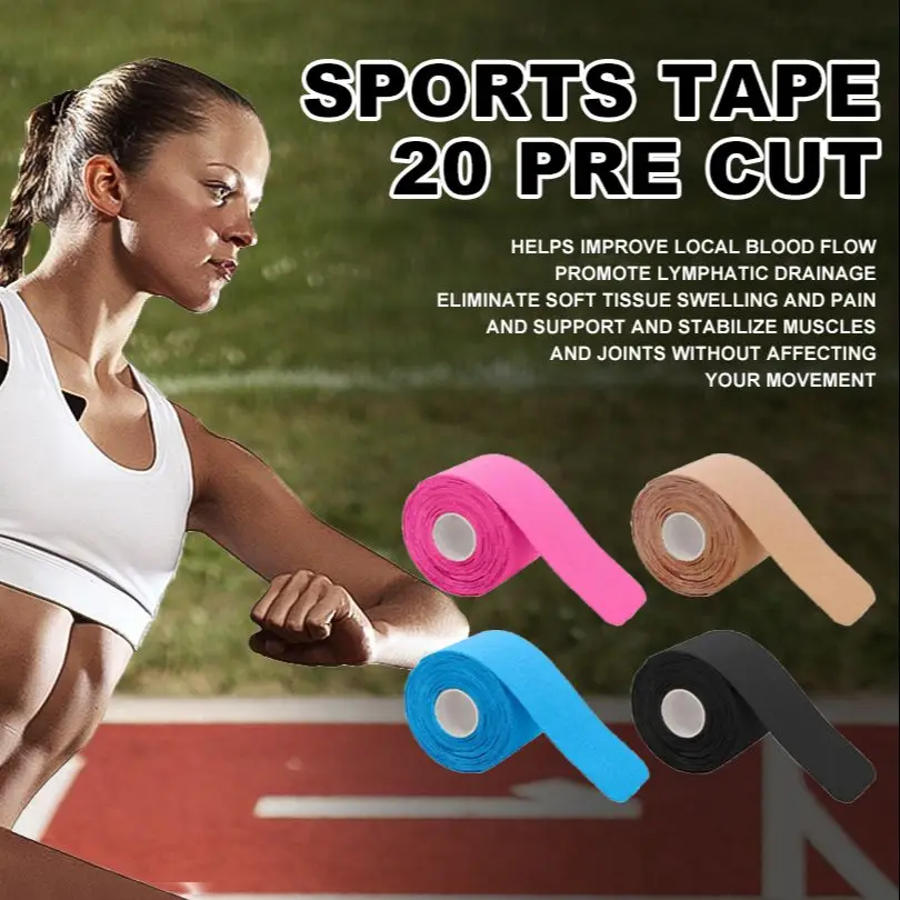 Kindmax Kinesiology Tape (20 Strips Precut) -Latex Free, Waterproof Athletic Tape Sports for Pain Relief, Supports and Stabili