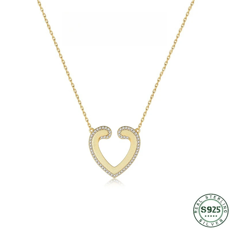 Hot selling 100% S925 silver large heart-shaped pendant necklace, fashionable gold necklace, collarbone chain, wedding jewelry