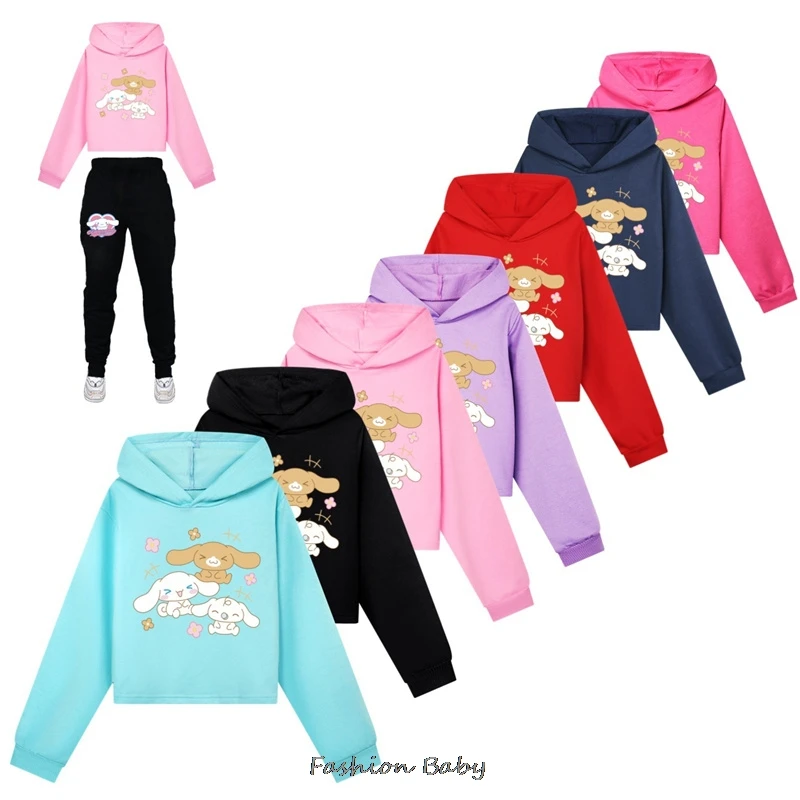 Lovely Cinnamoroll Teens Girls Hoodie Casual Cartoon Children's Top Spring and Autumn Girls' Short Sweater Comfortable Top