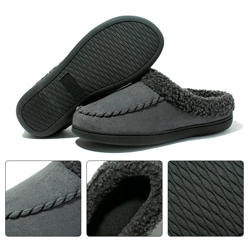 Men Winter Warm Slippers Fur Slippers Men Plush Slipper Cotton Shoes Non-slip Solid Color Home Indoor Casual Slippers Size 49 50