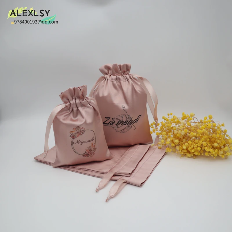 

Rose Gold Silk Drawstring Gift Wedding Favor Candy Bags 7X10cm Jewelry Packaging Pouches Satin Cosmetic Bag Personalized Logo