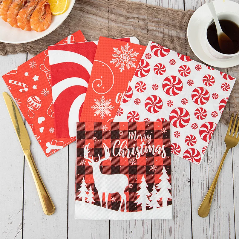 

60PCS Christmas Napkins Disposable Holiday Party Decorations Festive Printed Paper Table Napkins for Christmas Table Setting