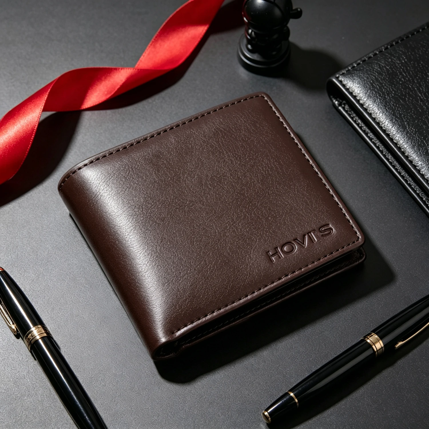 Men's PU Leather Bifold Wallet, Slim Short Wallet with ID Window, 5 Card Slots and Cash Pocket, Business Wallet for Men