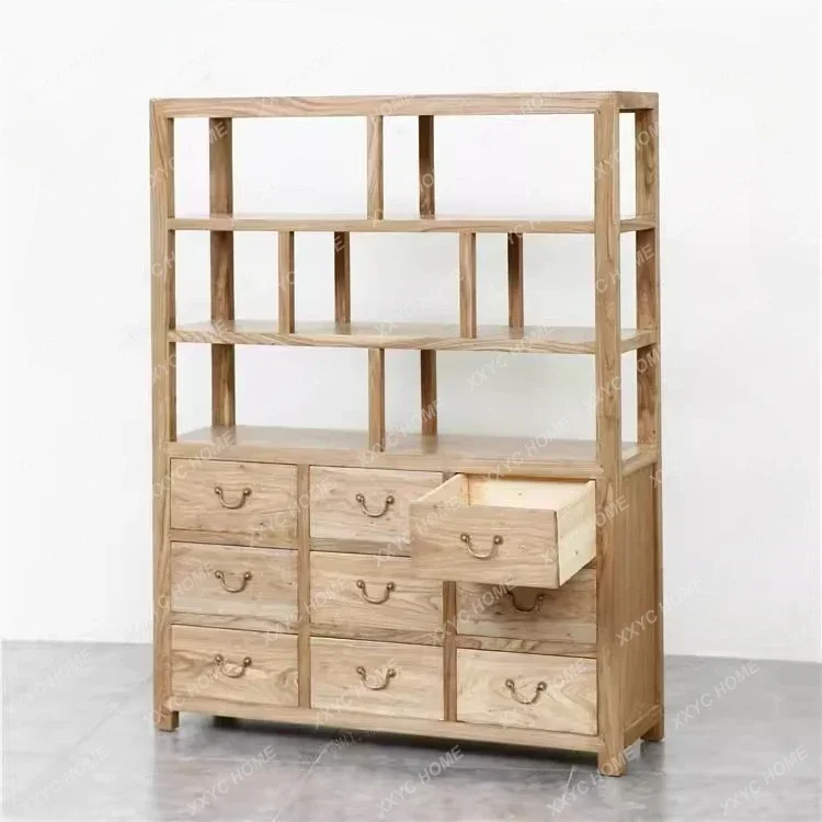 Simple solid wood bookshelf entrance partition decorative display cabinet