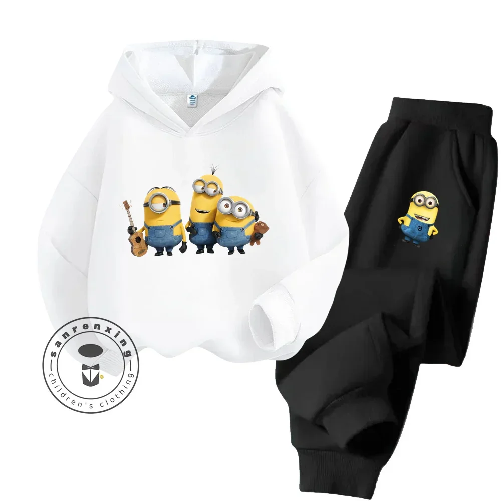 Trendy Minions felpa con cappuccio ricamata Jogger set accogliente Streetwear per bambini Boy Girl collezione autunno inverno elegante abbigliamento