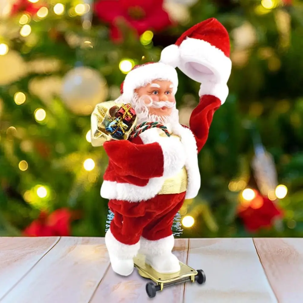 Funny Musical Electric Santa Toys Swing Hat Slides Skateboard Christmas Dolls Plush Twisted Dancing Santa Claus Toys Decoration