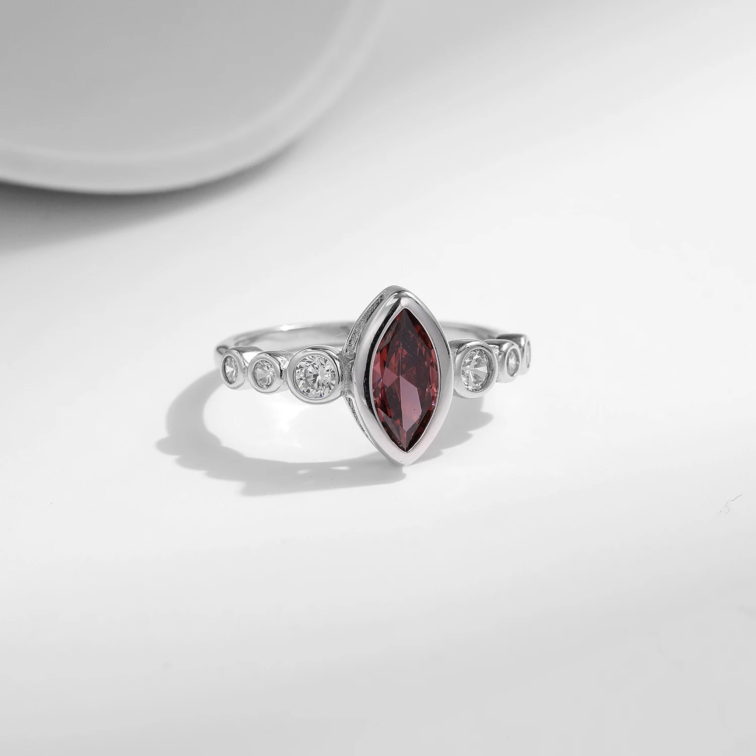 MODIAN 925 Sterling Silver Rhombus Rhodolite Zirconia Ring Trendy Stackable Fine Jewelry For Women Rings 5