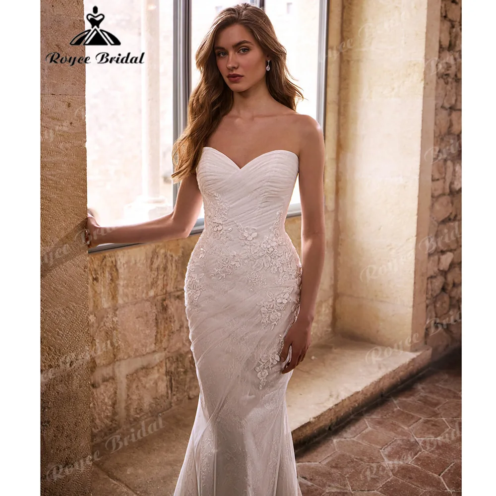 Mermaid Wedding Dress Detachable Off Shoulder Sleeves Sweetheart 3D Floral Appliques Ruched Bodice Vestido De Novia Customized