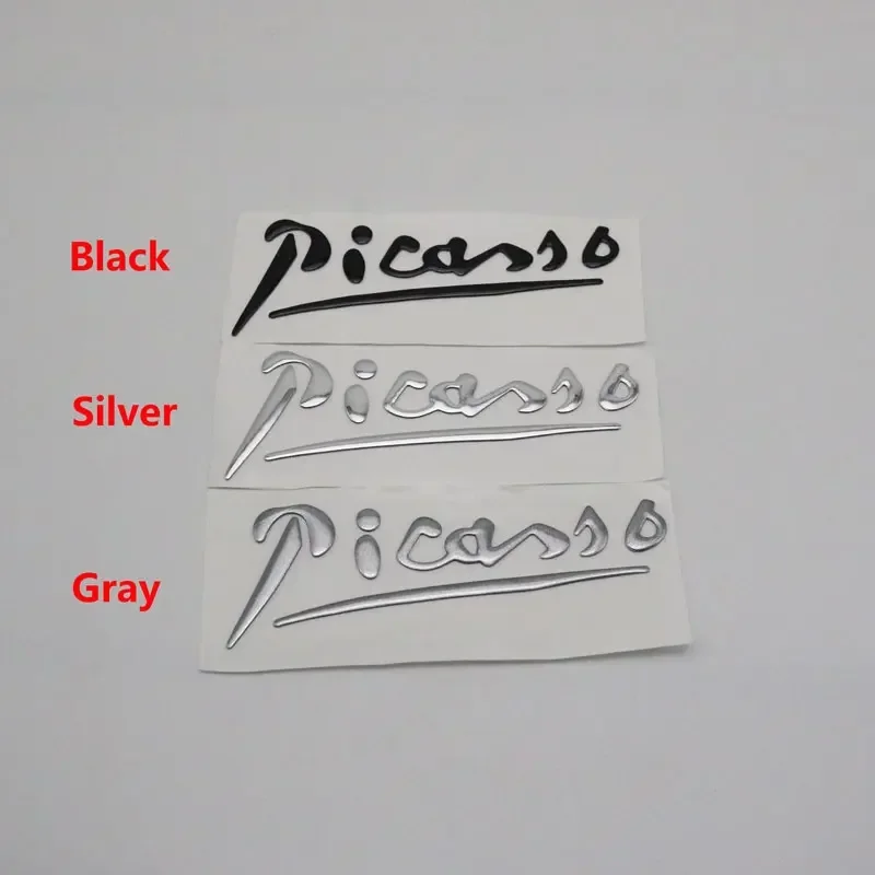 Picasso Emblem Car Logo Sticker Silver Black Gray 3D Letter Auto Badge Nameplate For C3 C4 Xsara