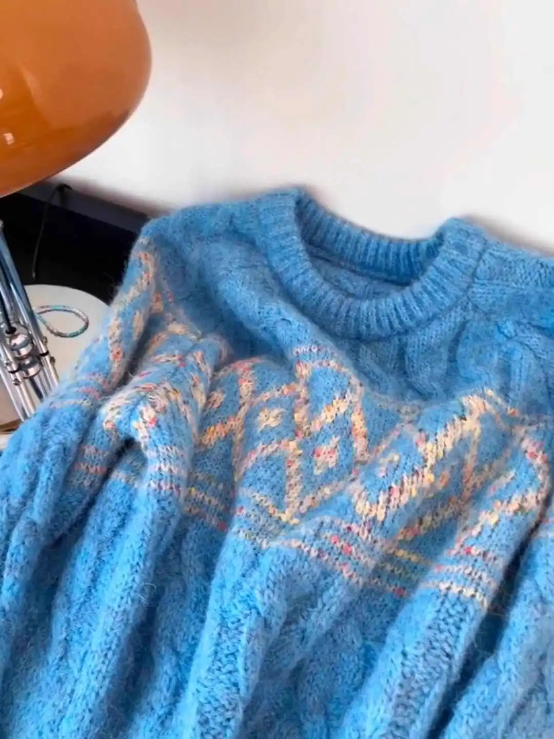 Women Blue Checked Pullover Jumper Sweater Harajuku Vintage Japanese Street Fashion Y2k Oversize Cashmere Sweater 2000s Clothes