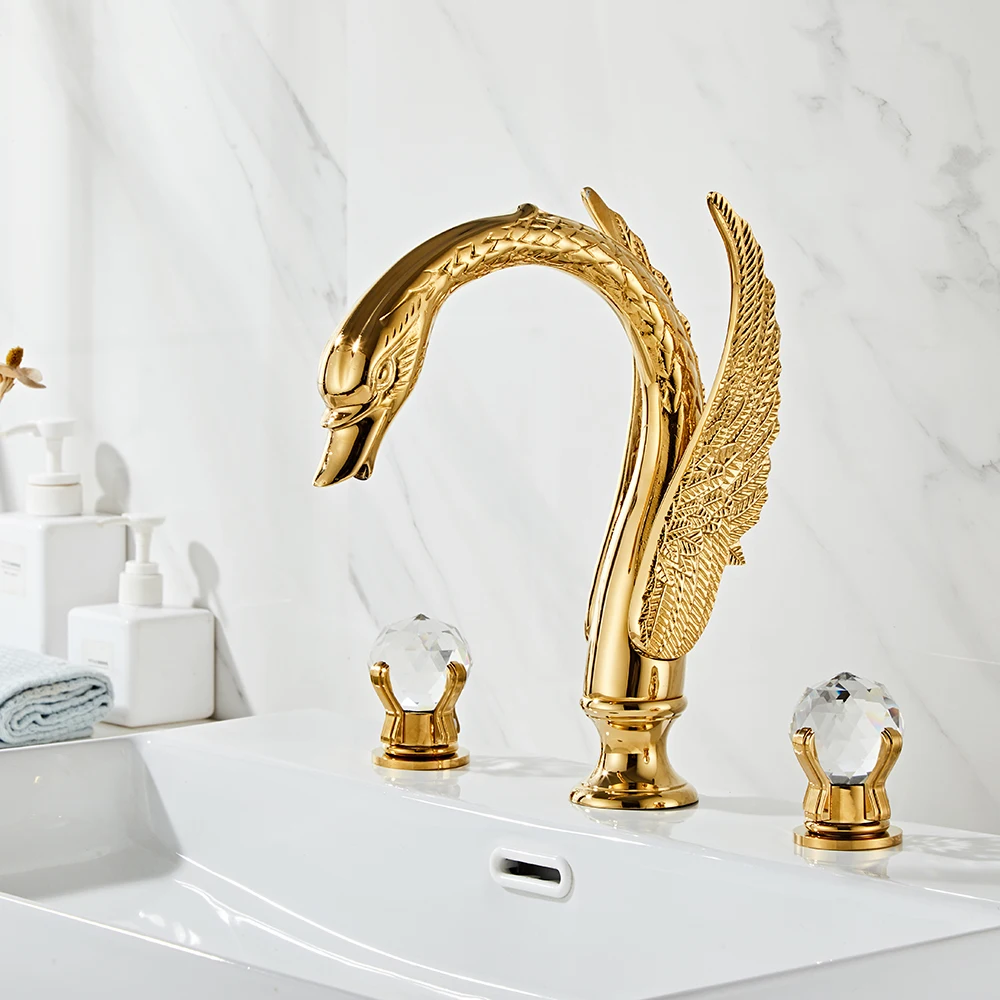 BAKALA Luxury High Quality Gold Brass Double Handle Bathroom Sink Mixer Hot & Cold Basin chromeTap White/Polished Gold Faucet